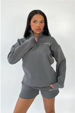 Studio Leisure essential steel grey embroidered 3/4 zip sweater